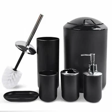 6PCS BATHROOM ACCESSORIES SET BIN SOAP DISPENSER TOOTHBRUSH TUMBLER TOILET BRUSH