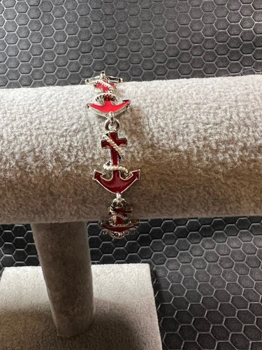 Anchor Bracelet Red 18K White Gold Plated - Picture 3 of 4