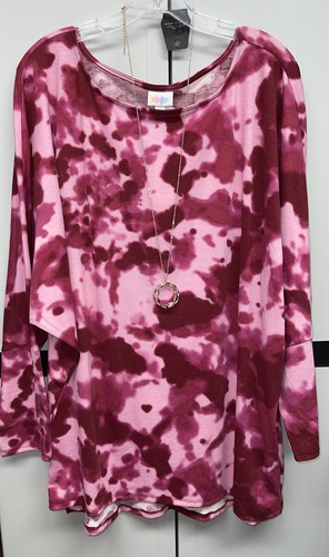 Neu mit Etikett Lularoe 3XL Linda rosa Töne Batik Druck Fledermaus Langarmshirt - Bild 3 von 7