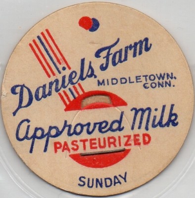 Milk Bottle Cap - Daniels Farm - Middletown, CT (Connecticut) - SUNDAY