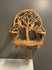 Vintage Ornate Wood Carved Shelf 3 Platforms Two Birds Lightweight, Dusty