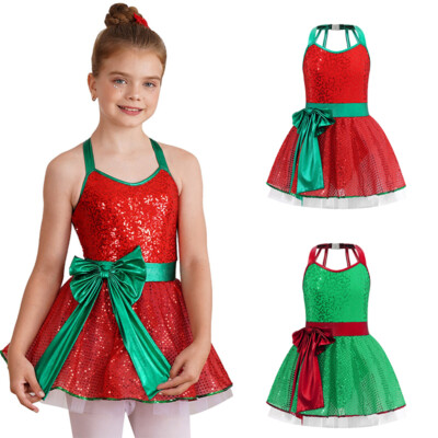 Kinder Mädchen Tanzkleid Pailletten Balletttrikot Strappy Back Tutu Kleid Weich