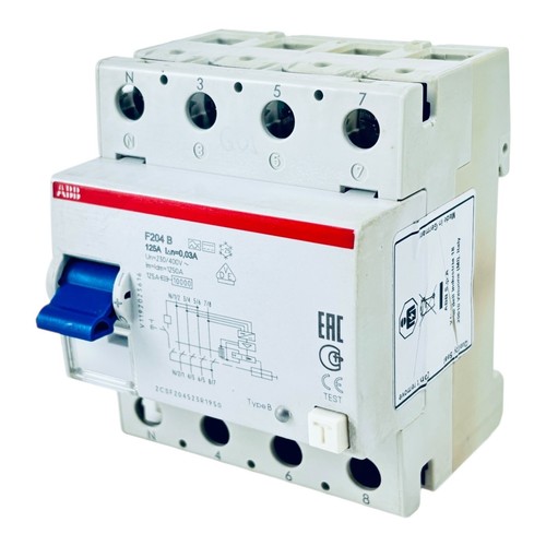 ABB F204 B / 125A / 0.03A / FI Circuit Breaker / Type B / F 204B / All Current Fi