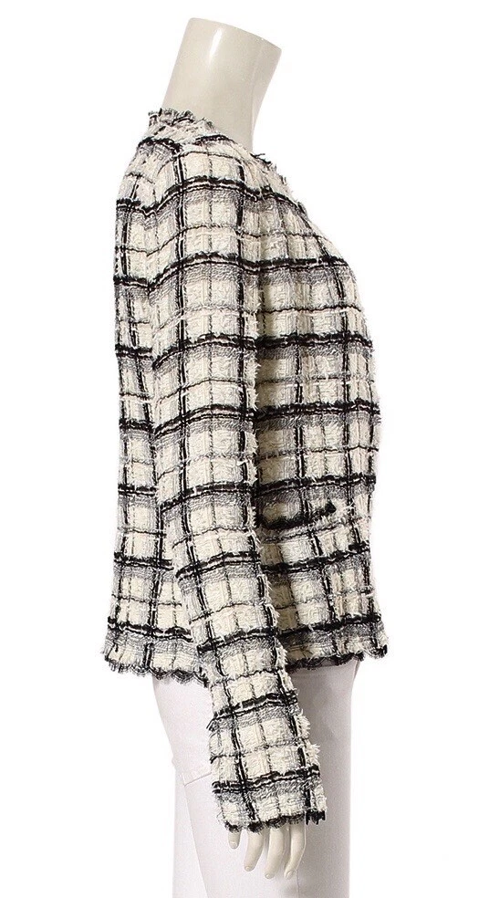 CHANEL BLACK WHITE SILVER CHECKED JACKET 38