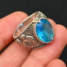 Blue Topaz 925 Sterling Silver Men's Ring Handmade-Statement Ring All Size-BJ178