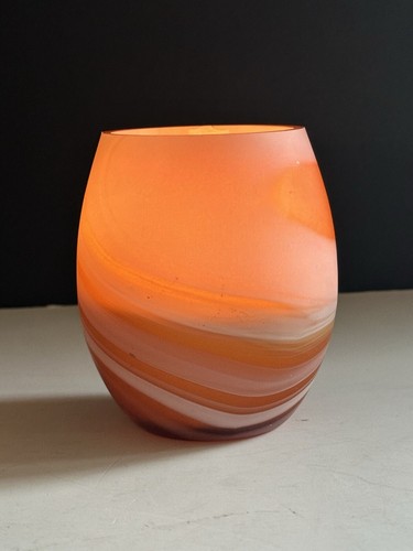 Vtg Hand Blown Glass Votive Tea Candle Holder Carmel Frosted Swirl 4” Pier 1 - Picture 3 of 24