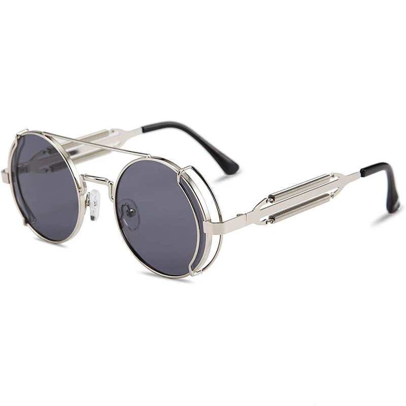 Gafas de sol redondas retro góticas steampunk para hombres mujeres con marco de metal circular Foto 3 de 4