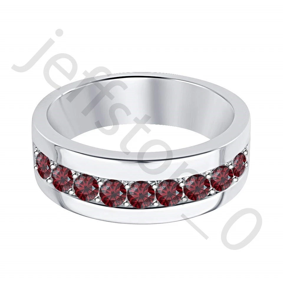 Anillo de boda para hombre de oro blanco de 14 quilates granate rojo creado en laboratorio de 0,45 quilates Foto 2 de 4