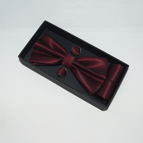 Mens Boxed 3 Piece Set Adjustable BOW Tie Cufflinks Pocket Square Set - Fab Gift - Picture 10 of 43