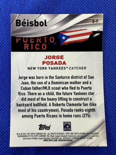 2021 B-9 Jorge Posada Topps Chrome Baseball Beisbol Puerto Rico New York Yankees - Picture 2 of 2