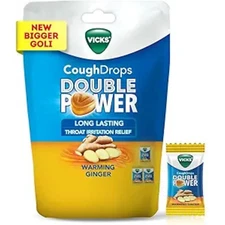 Vicks Cough Drops Double Power 25ct Ginger Flavor Big Goli 2X Fast Relief