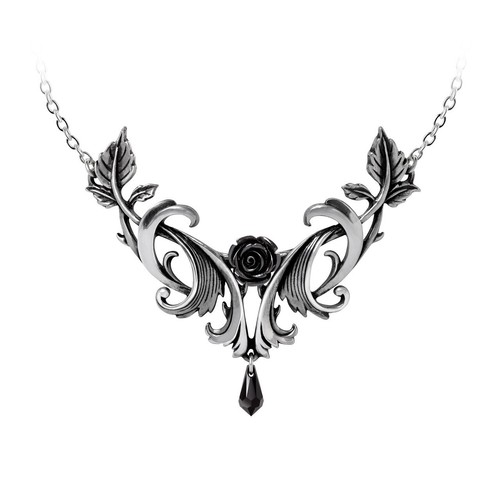 Alchemy Gothic Baroque Rose Pendant Necklace Pewter Black Victorian Witchy Love - 第 1/2 張圖片