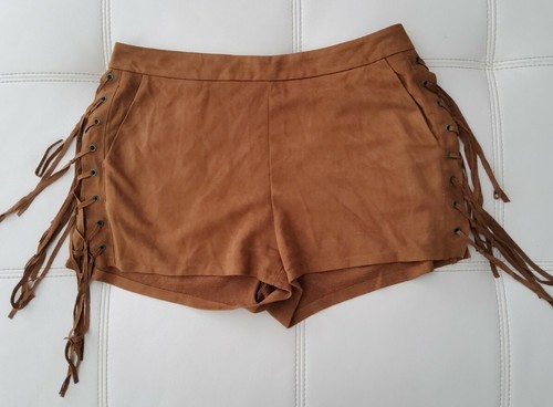 WOMENS BROWN SUEDE SHORTS WITH TASSELS 