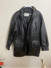 ORVIS car coat LEATHER parka MEDIUM Black jacket