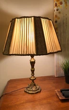 Vintage 1940s Swedish Baroque Rococo Brass Candlestick Lamp w/Original Shade 