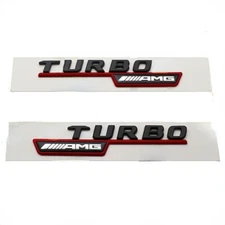 2pcs Glossy Black Red TURBO AMG Letters Fender Emblem Badges for Mercedes