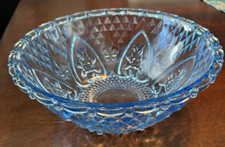 Vintage Classic Blue Glass Serving Bowl KIG Indonesia Flower Heart Rose Diamond