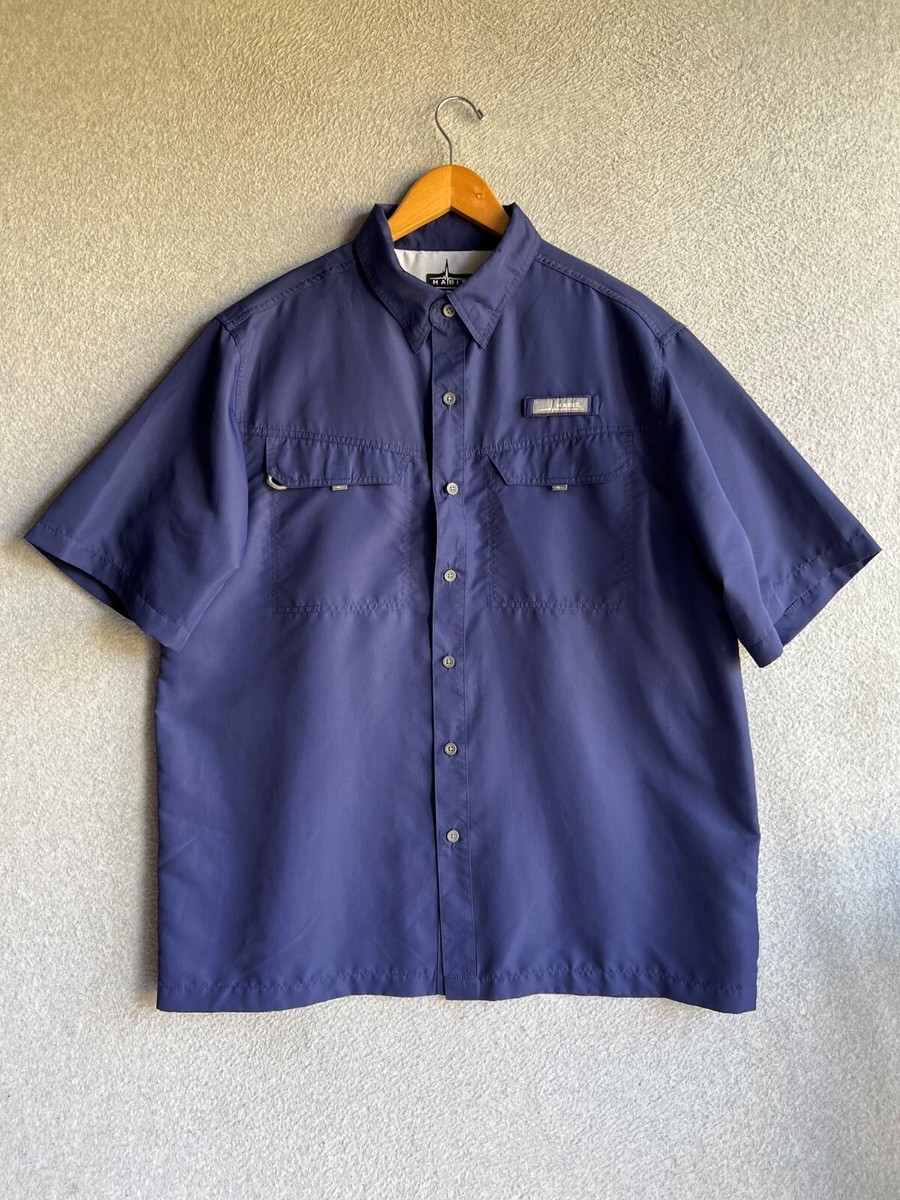 HABIT Fishing Shirt Mens Large Blue Vented Short Sleeve Hiking Outdoors  Utility