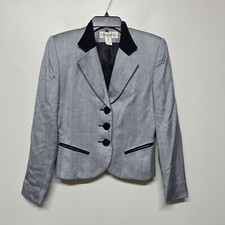 Christian Dior Womens Navy Blue Herringbone Blazer Sz 2 Elegant Academia Office