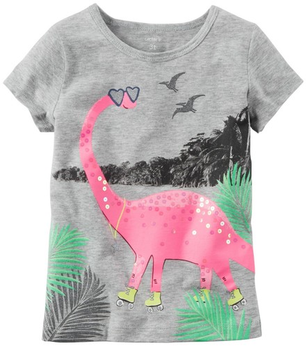 Pink Sequin Dinosaur T-Shirt; Grey/Pink 