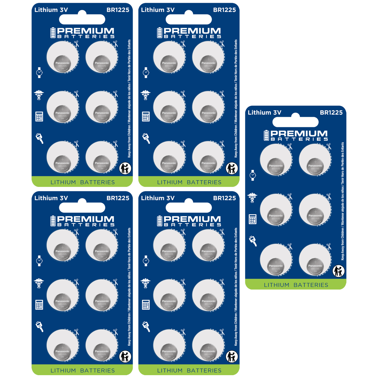 Premium Batteries Panasonic BR1225 3V ChildSafe Lithium Coin Cell (30