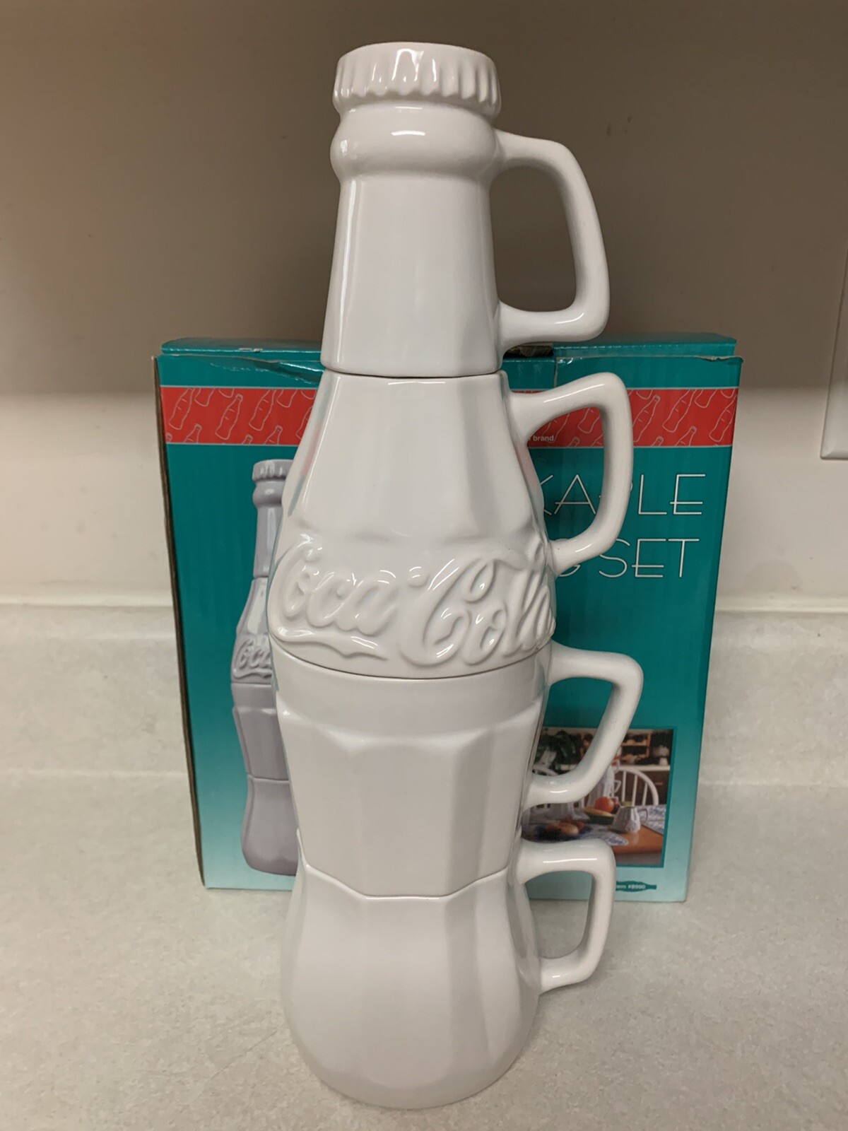 Vintage 1996 14 Coca Cola Ceramic STACKABLE Coke Bottle Mugs Creamer 