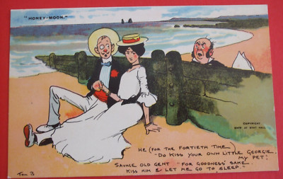 TOM BROWNE Comic Postkarte HONIGMOND KÜSSENDES PAAR HALTE MANN WACH AM STRAND 2582