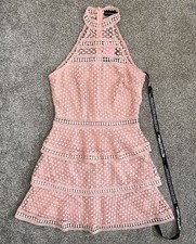 BNWT PRETTYLITTLETHING DUSTY PINK LACE PANEL TIERED BODYCON DRESS SIZE 8 RRP £40