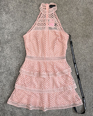 BNWT PRETTYLITTLETHING DUSTY PINK LACE PANEL TIERED BODYCON DRESS SIZE 8  RRP 40 | eBay UK