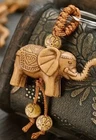 3" Handmade 3D Carved Wood Elephant Keychain Silver-Tone New Free Ship A4949