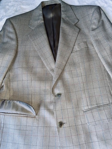 BURBERRY VTG Sport Coat Blazer Mens 46R Beige Houndstooth Check Tweed - Picture 11 of 24