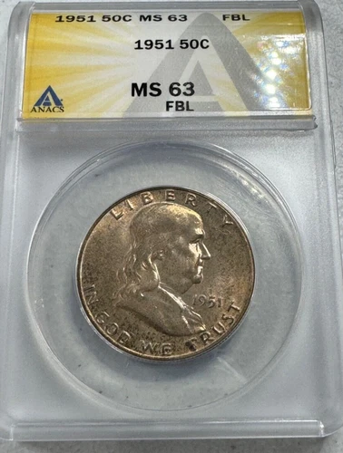 1951  FRANKLIN US Half Dollar,   MS63 by ANACS,   FBL,   a SUPERB coin!!!!