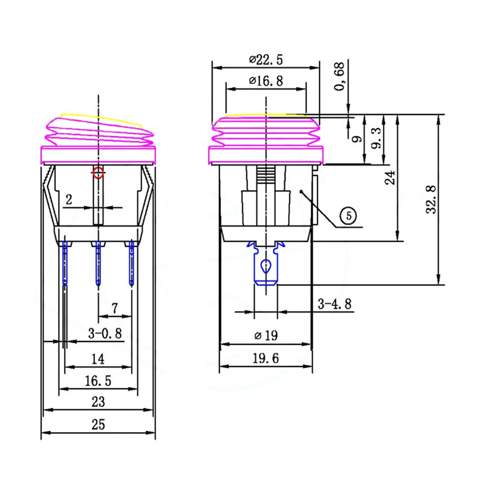 5Pcs/Set 12V 10A Car SPST Auto Marine Boat Round On/Off Waterproof Switch - image 3 of 4