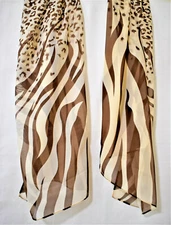 Oblong Rectangle Polyester Chiffon Sheer Shawl Scarf Wrap Brown Tan Zebra  58x19