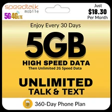 SIM Card Kit Unlimited Data Talk Text Prepaid SpeedTalk Smart Phone Plan 1 Year