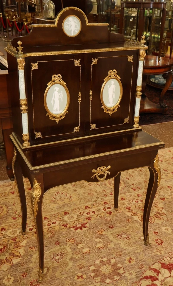 Conjunto de escritorio francés de jaspe de bronce del siglo XIX para damas Charles Guillame Diehl Foto 2 de 4