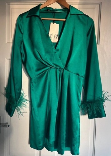 ZARA NEW GREEN SATIN ASCOT DRESS Medium UK 10-12 - Picture 6 of 16