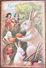 Easter Greetings Rabbit Egg Children Vintage Inspired  Postcard Decor #5323 Card