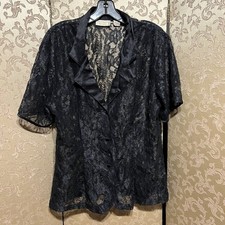 Victoria's Secret Vintage Gold Label Black Sheer Floral Lace Top Size Large L