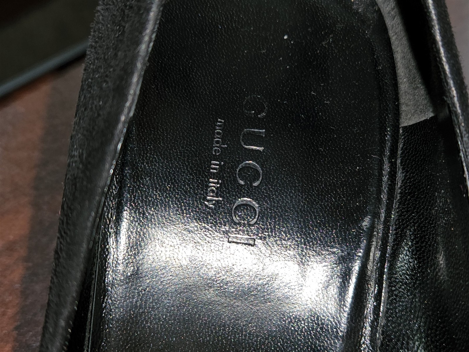 Gucci Black Suede w Coat of Arms on Patent Leather Shoes 7.5B EUC thumbnail 7