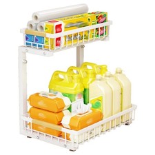 L-Shaped Under Sink Organizer 2 Tier Pull Out Slide Cabinet Shelf, Adjustable...