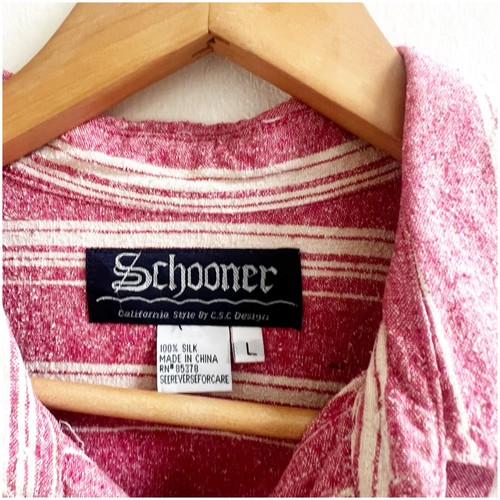 Schooner camicia uomo vintage bottoni seta grezza rossa bianca righe taglia large - Foto 8 di 8