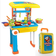 Little Chef Kids Kitchen Playset 2-in-1 Trolley Suitcase Pretend Cooking Toy Set