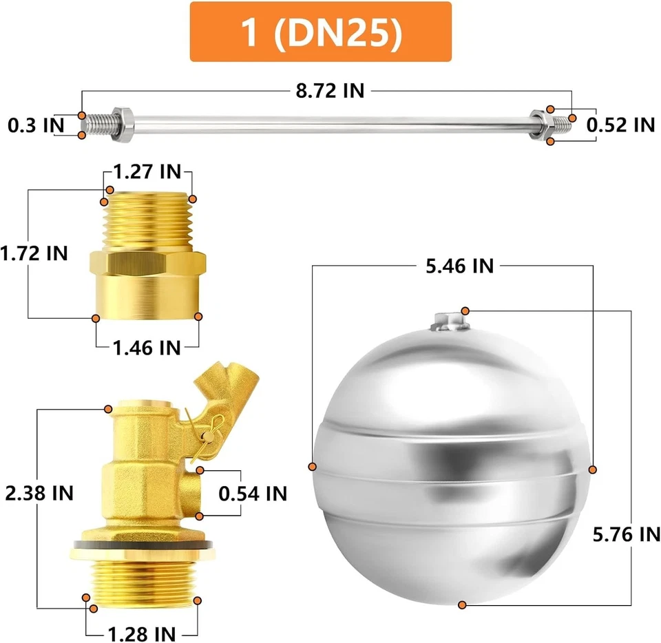 2PCS 1" Stainless Steel Float Valve Set - Water Tank Control - Image 4 of 4