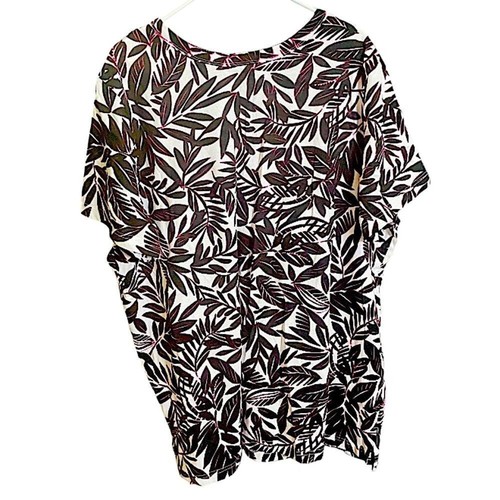 Woman Within 26/28 New Short Sleeve Womens Top Blouse Tropical Leaves Casual - Picture 7 of 8