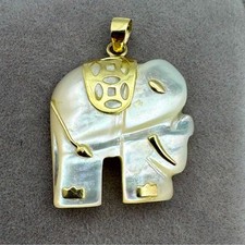 10K Gold  Carved Mother-of-Pearl Elephant Pendant   Good Luck Charm