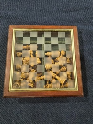 Milchglas Schachspiel Holzkiste Schachbrett Holzfiguren Schreibtischgarnitur