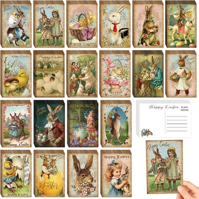 80 Pcs Vintage Easter Cards Bulk Bunny Rabbit Easter Postcards 4 x 6 Inch Antiqu