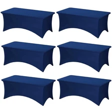 6FT Navy Blue Table Cloth Rectangle Tables, 6 Pack Spandex Table Cloths for 6...