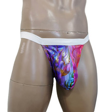 Men's Thong Flames Print Big Pouch With Elastic Band Medium Made in USA